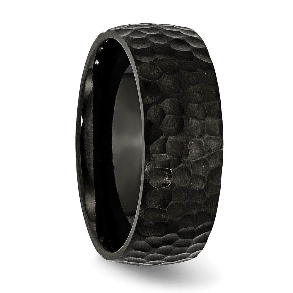 Stainless Steel Black Ip Plated Hammered 8mm Band