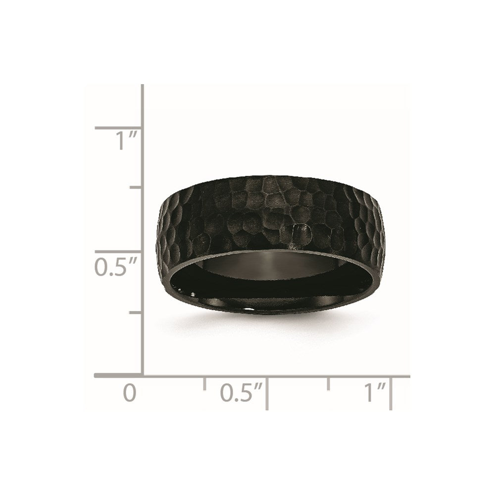 Stainless Steel Black Ip Plated Hammered 8mm Band