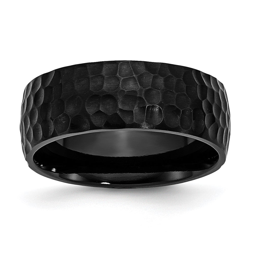 Stainless Steel Black Ip Plated Hammered 8mm Band