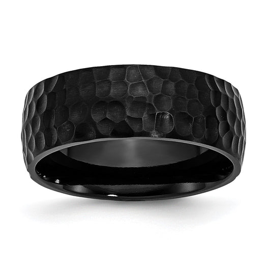 Stainless Steel Black Ip Plated Hammered 8mm Band