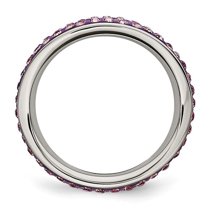 Stainless Steel 4mm Polished Light Purple Crystal Wavy Ring