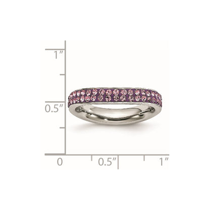 Stainless Steel 4mm Polished Light Purple Crystal Wavy Ring