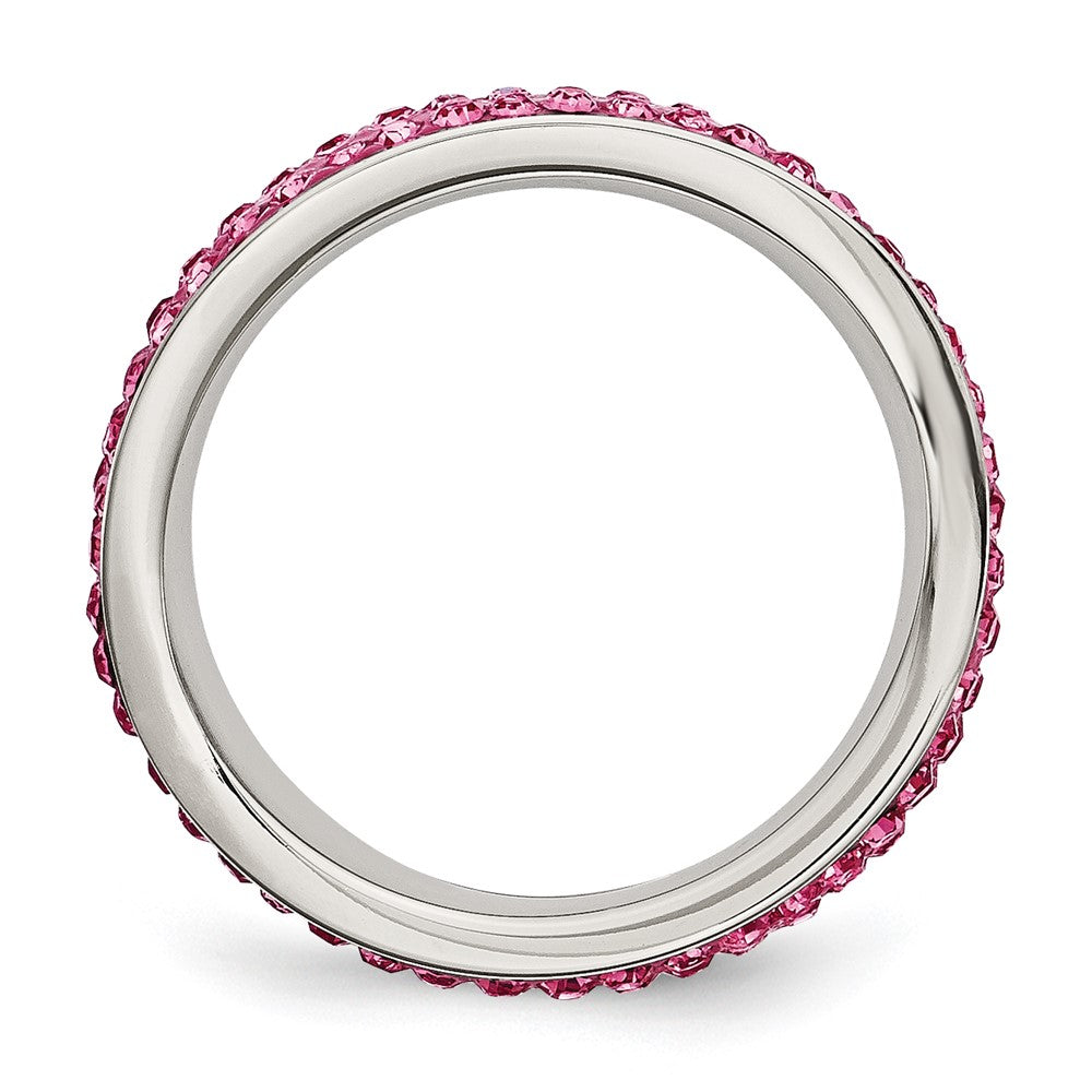 Stainless Steel 4mm Polished Pink Crystal Ring