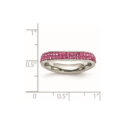 Stainless Steel 4mm Polished Pink Crystal Ring