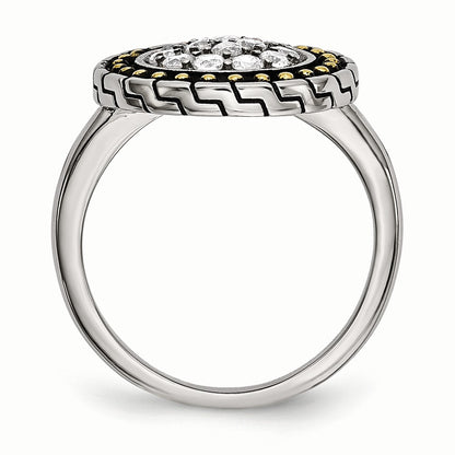 Stainless Steel Cz With Yellow Ip Plated Accent Antiqued Ring