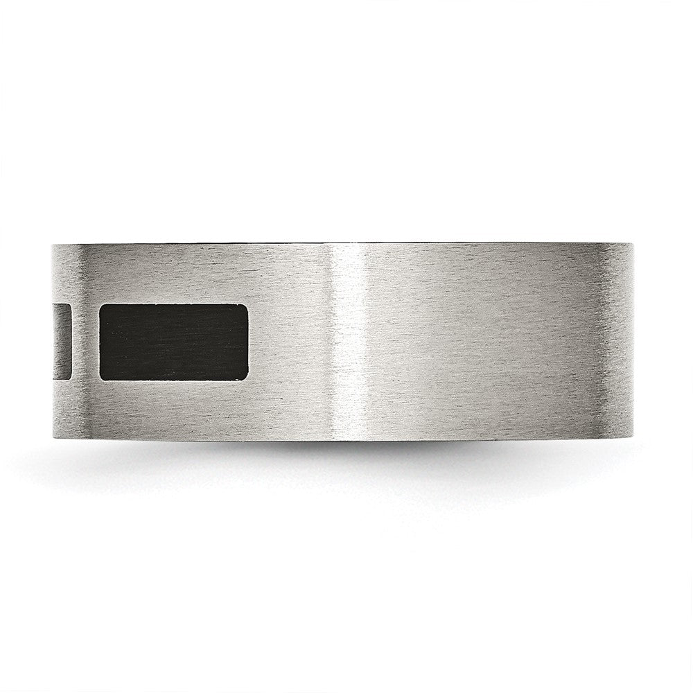 Stainless Steel Brushed Black Rubber 8mm Flat Band