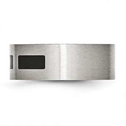 Stainless Steel Brushed Black Rubber 8mm Flat Band