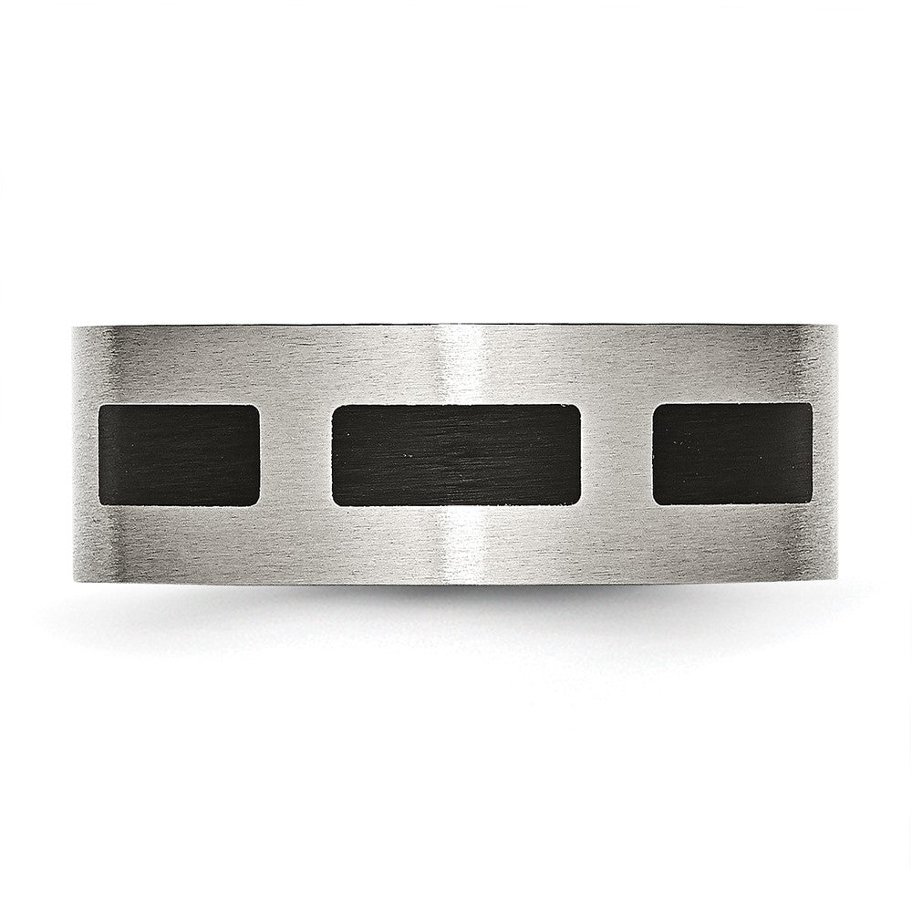 Stainless Steel Brushed Black Rubber 8mm Flat Band