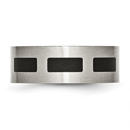 Stainless Steel Brushed Black Rubber 8mm Flat Band