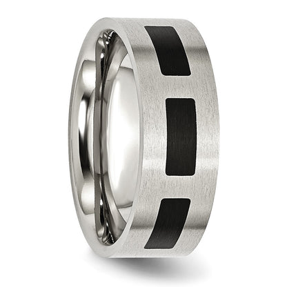 Stainless Steel Brushed Black Rubber 8mm Flat Band