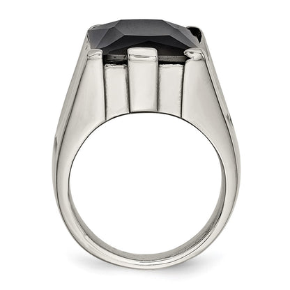 Stainless Steel Black Cz Polished Ring