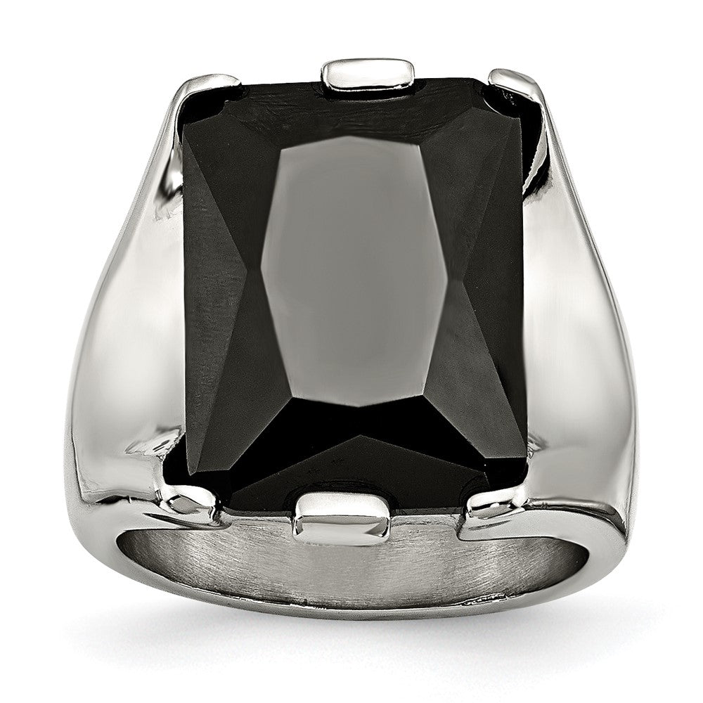 Stainless Steel Black Cz Polished Ring