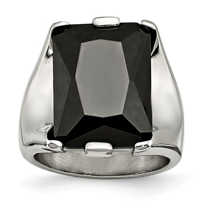 Stainless Steel Black Cz Polished Ring