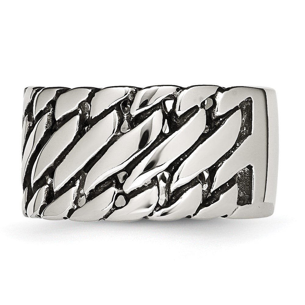 Stainless Steel Polished Tread Design Ring (Size 8 Only)