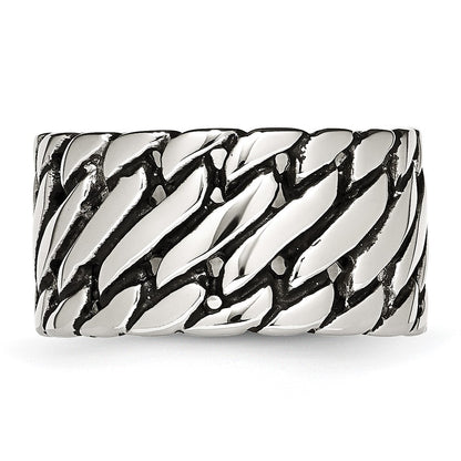 Stainless Steel Polished Tread Design Ring (Size 8 Only)
