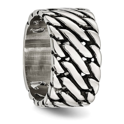 Stainless Steel Polished Tread Design Ring (Size 8 Only)