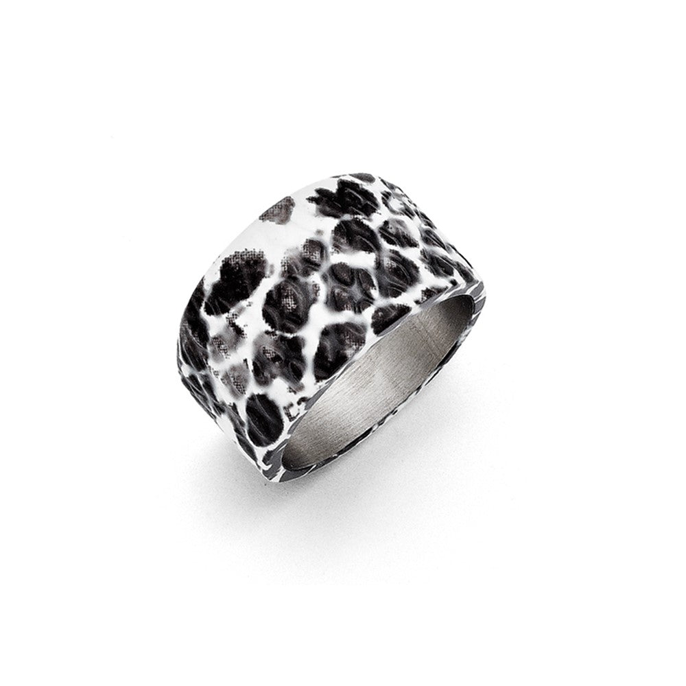 Stainless Steel Polished Black And White Textured Ring