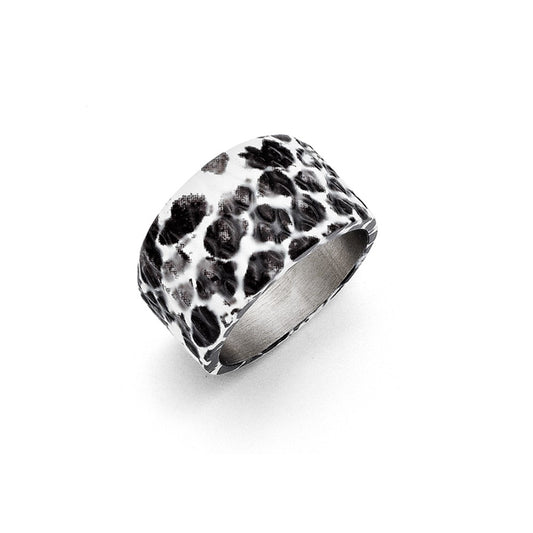 Stainless Steel Polished Black And White Textured Ring