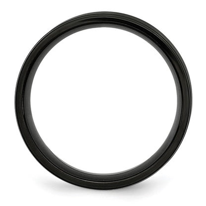 Stainless Steel 8mm Black Ip Plated Grooved Brushed/Polished Band