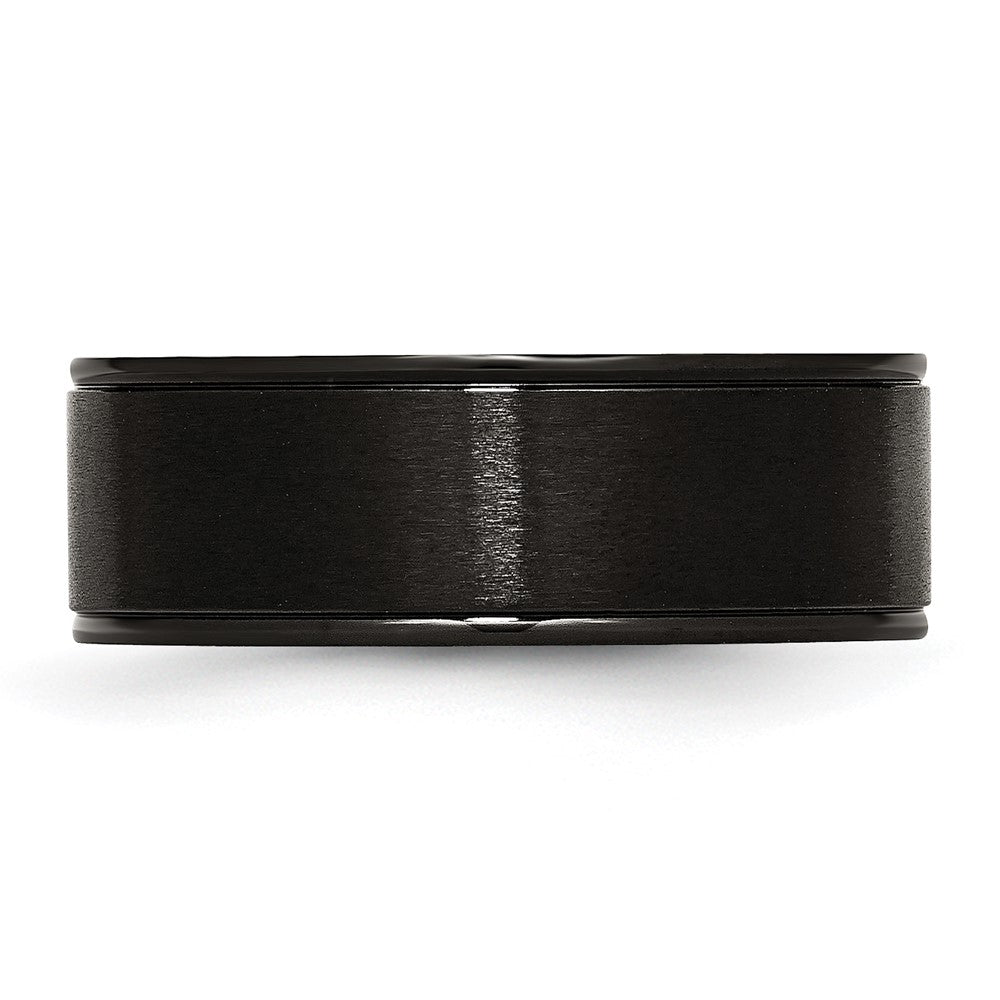 Stainless Steel 8mm Black Ip Plated Grooved Brushed/Polished Band
