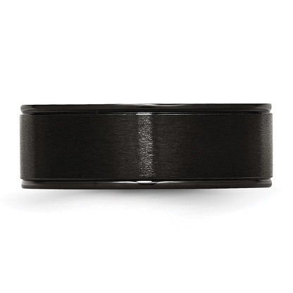 Stainless Steel 8mm Black Ip Plated Grooved Brushed/Polished Band