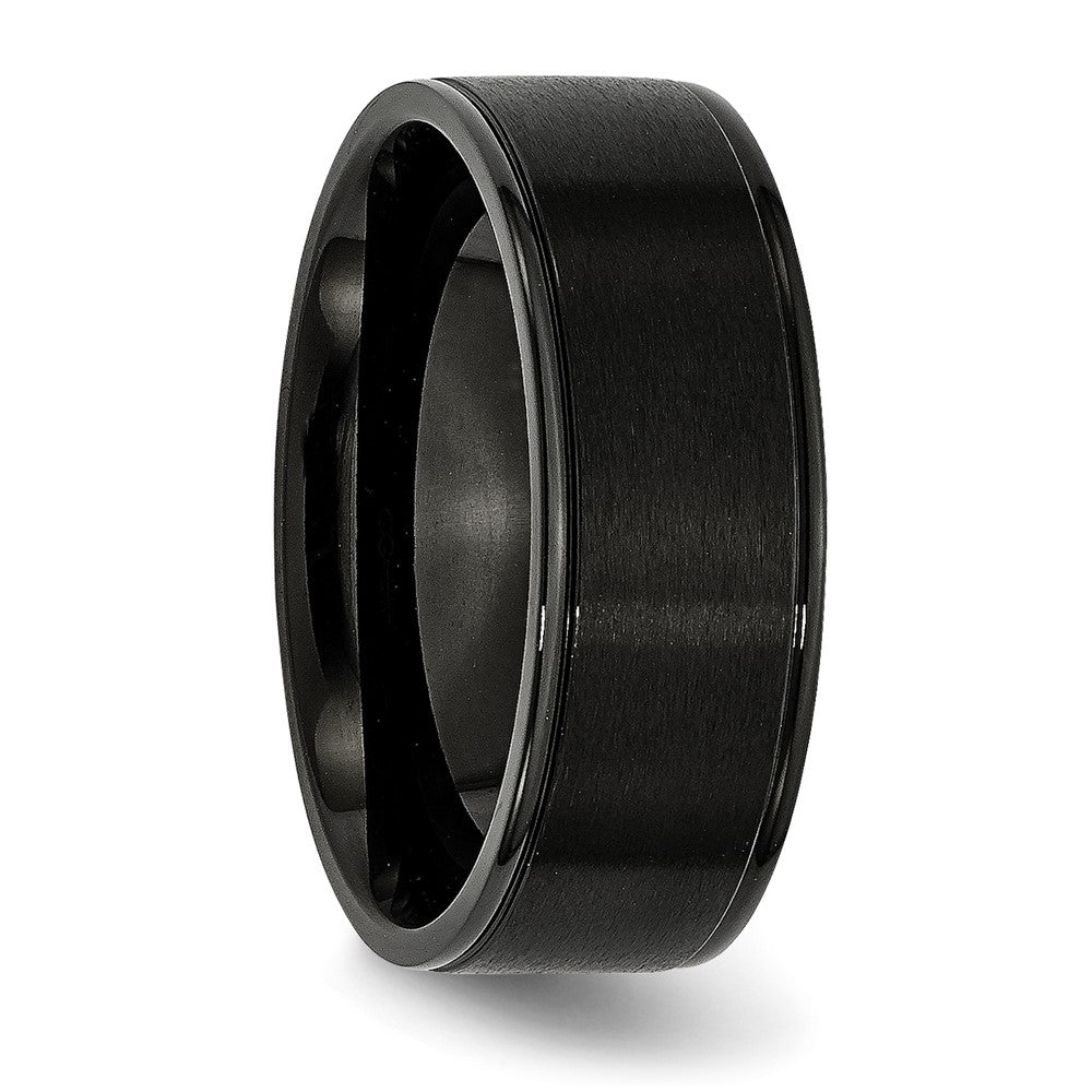 Stainless Steel 8mm Black Ip Plated Grooved Brushed/Polished Band