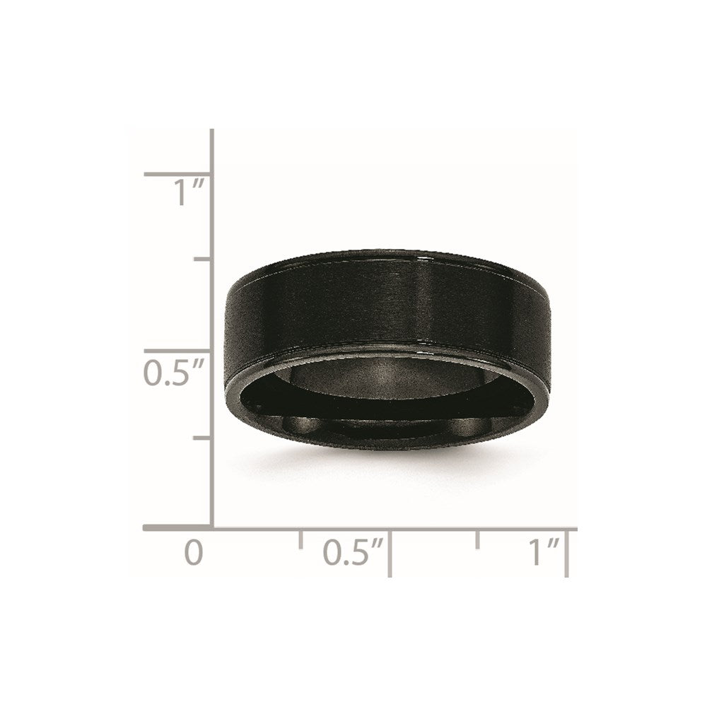 Stainless Steel 8mm Black Ip Plated Grooved Brushed/Polished Band