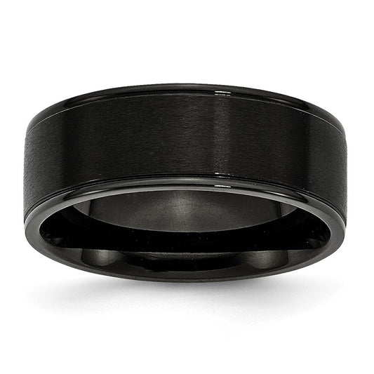 Stainless Steel 8mm Black Ip Plated Grooved Brushed/Polished Band