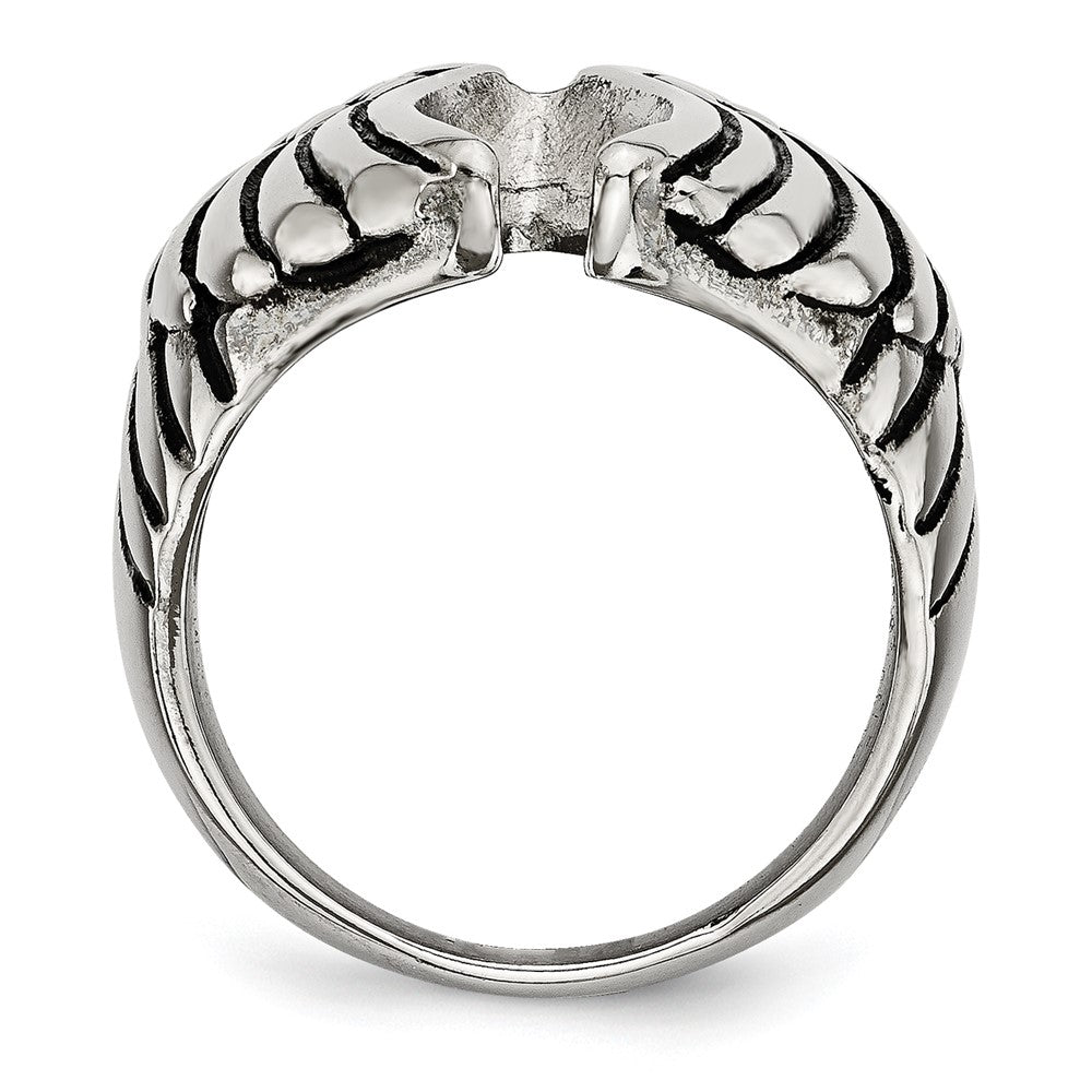 Stainless Steel Polished And Antiqued Wings Ring