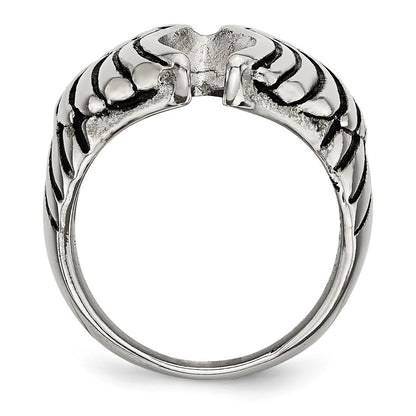 Stainless Steel Polished And Antiqued Wings Ring