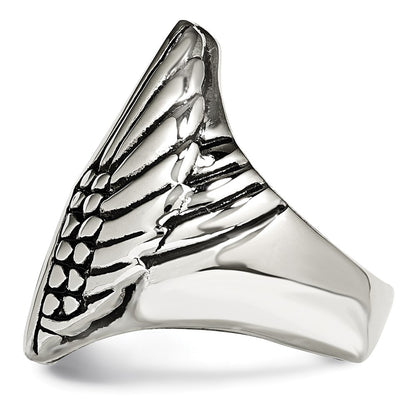 Stainless Steel Polished And Antiqued Wings Ring