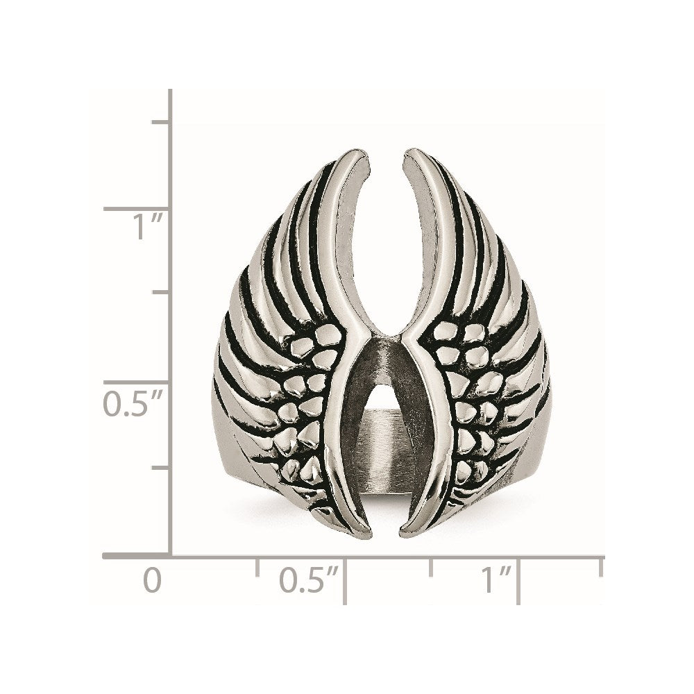 Stainless Steel Polished And Antiqued Wings Ring