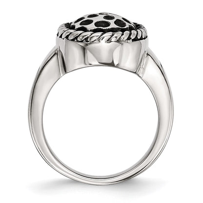 Stainless Steel Polished And Antiqued Ring