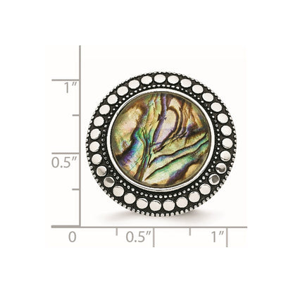Stainless Steel Antiqued And Polished Imitation Abalone Ring