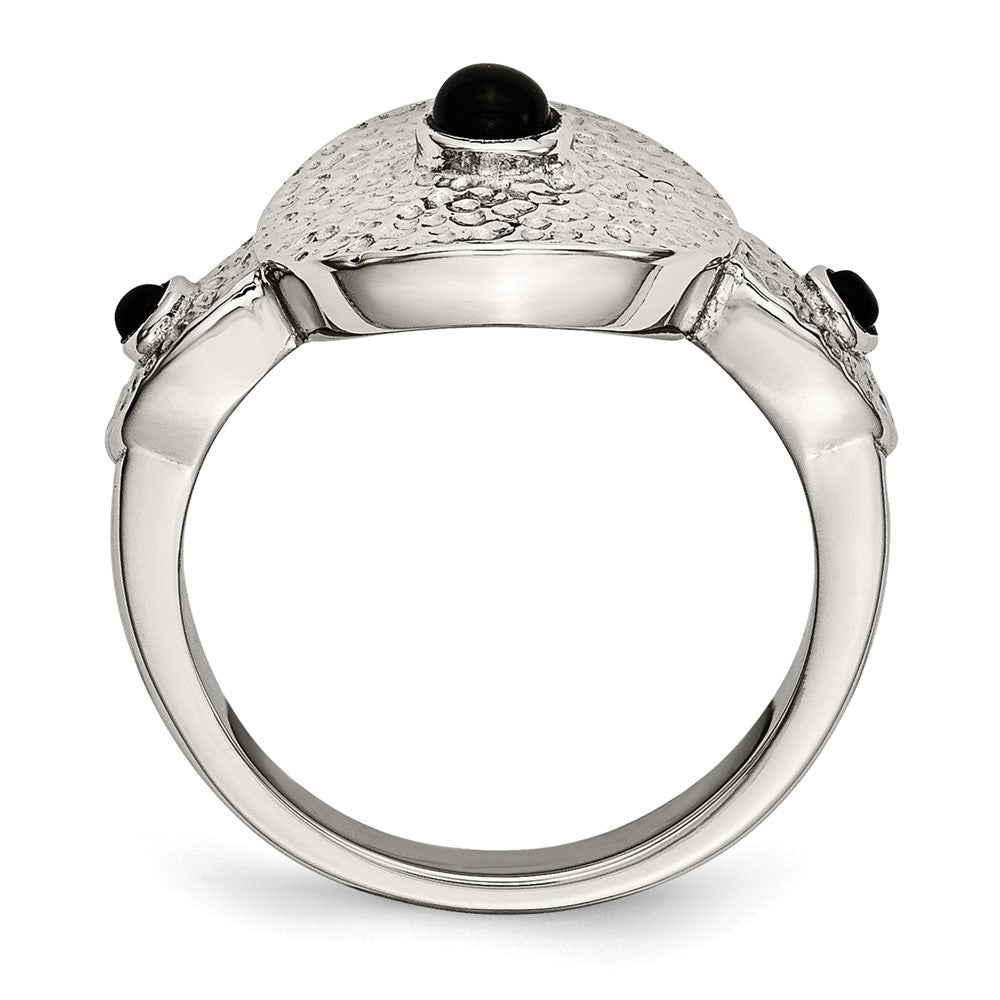 Stainless Steel Polished And Textured Black Onyx Ring
