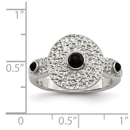 Stainless Steel Polished And Textured Black Onyx Ring