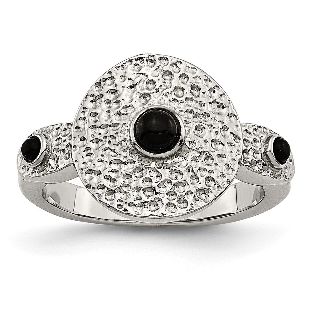 Stainless Steel Polished And Textured Black Onyx Ring