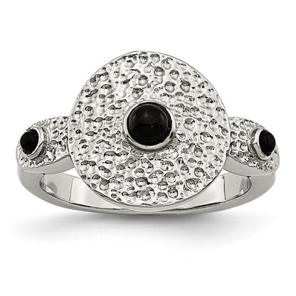 Stainless Steel Polished And Textured Black Onyx Ring