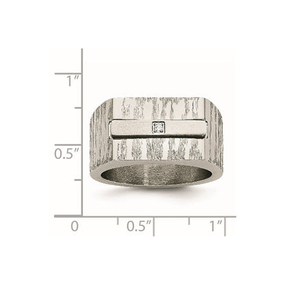Stainless Steel Brushed And Polished Cz Ring