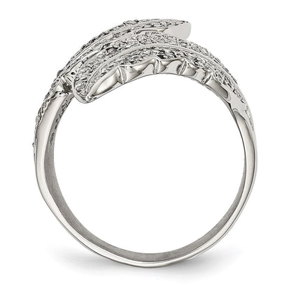 Stainless Steel Polished Leaf With Czs Ring