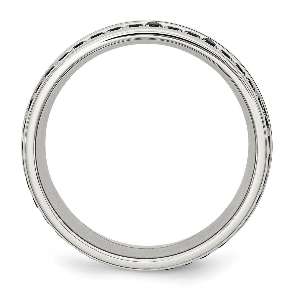 Stainless Steel Polished Black Ceramic Inlay Cz 9mm Band