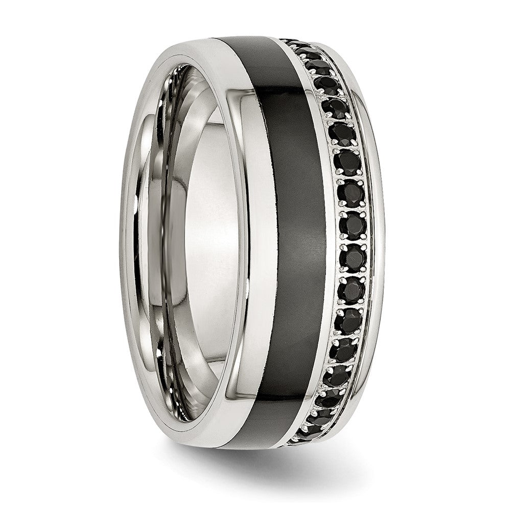 Stainless Steel Polished Black Ceramic Inlay Cz 9mm Band