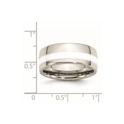 Stainless Steel Polished White Ceramic Inlay 9mm Band