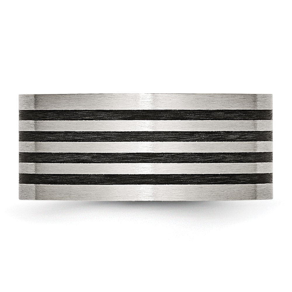 Stainless Steel Brushed Black Rubber Stripes 10mm Flat Band