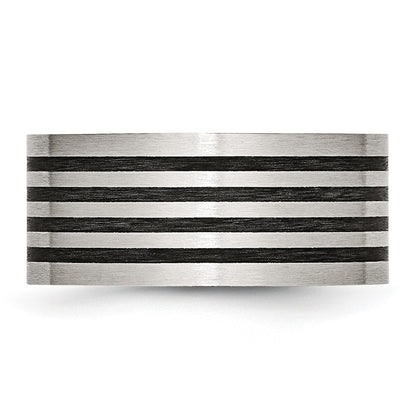 Stainless Steel Brushed Black Rubber Stripes 10mm Flat Band