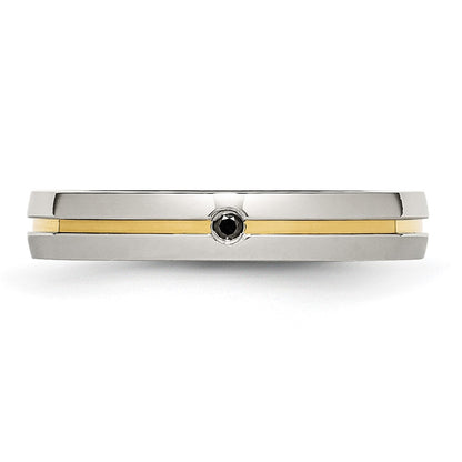 Stainless Steel Polished Yellow Ip Plated .025Pt. Diamond 4mm Band