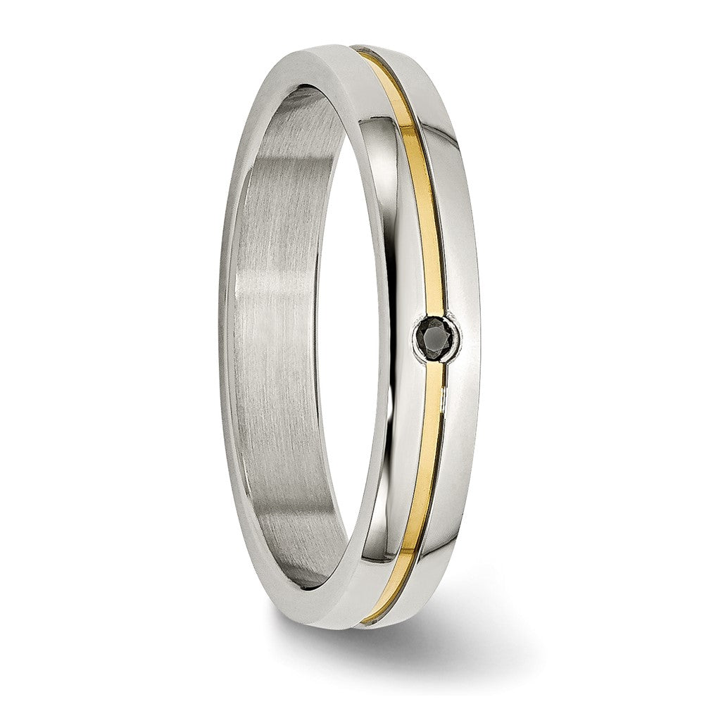 Stainless Steel Polished Yellow Ip Plated .025Pt. Diamond 4mm Band