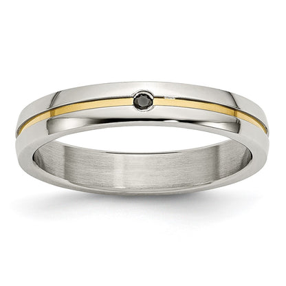 Stainless Steel Polished Yellow Ip Plated .025Pt. Diamond 4mm Band