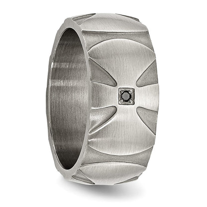 Stainless Steel Brushed .06Ct Black Diamond Cross 10mm Band