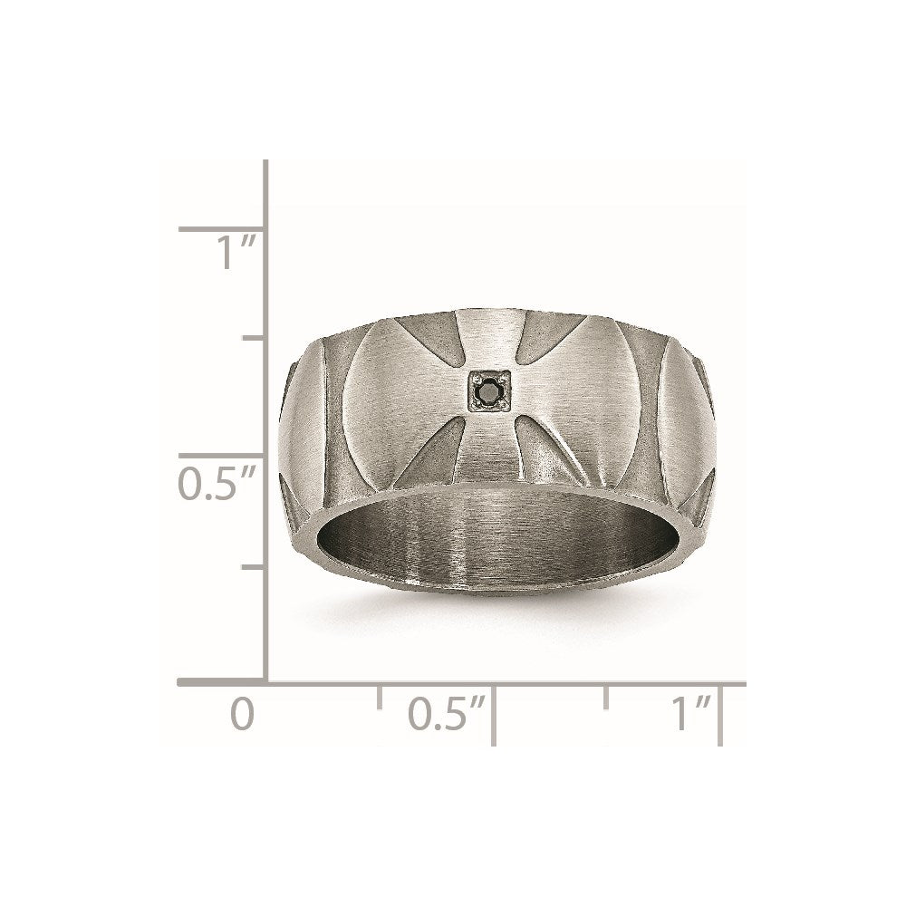Stainless Steel Brushed .06Ct Black Diamond Cross 10mm Band